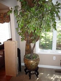 FAUX TREE, ORIENTAL POT W/STAND