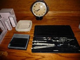 METAL WALL CLOCK, LONGABERGER BASKET, DRAFTING TOOLS