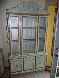 PAINTED CHINA CABINET (1 PANE OF GLASS MISSING)