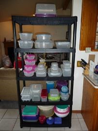 PLASTIC SHELF, LOCK & LOCK STORAGE CONTAINERS, TUPPERWARE