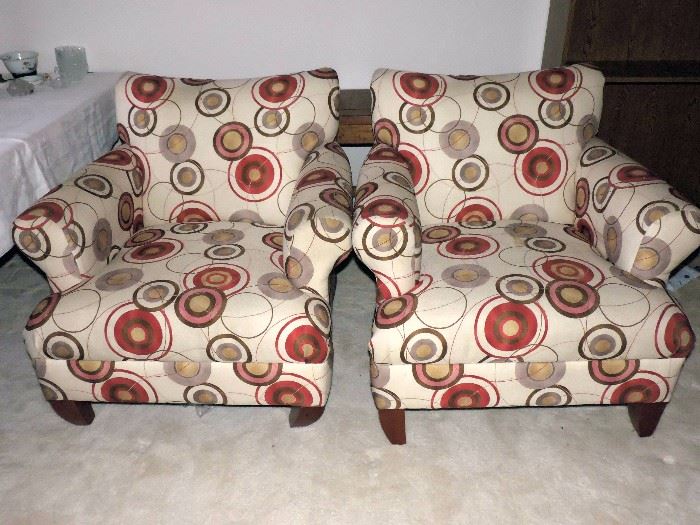Upholstered armchair set with geometric designs