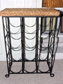 Wicker and metal counter wine rack