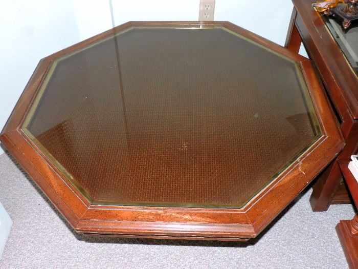 Wood octagon coffee table with glass inlay top
