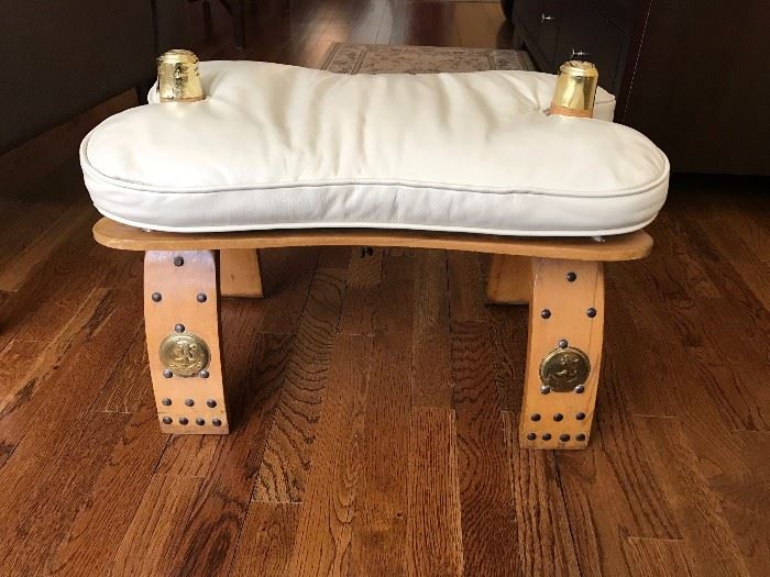 ONE CAMEL BENCH - LEATHER SEAT AND WOODEN BASE....$295