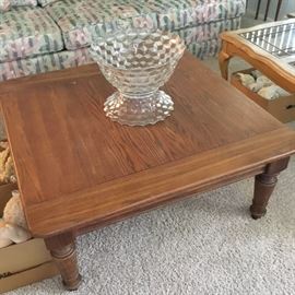 WOOD COFFEE TABLE, GLASS BOWLS