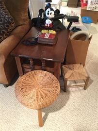WOOD SIDE TABLE, MICKEY MOUSE PHONE