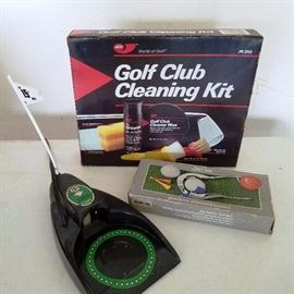 Putting practice game and cleaning kit