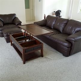 Sofa, Large chair and ottoman, convertible coffee table and 2 matching end tables