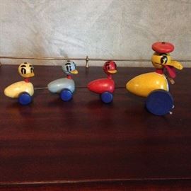 Wooden, 1950's duckling toy with wheels