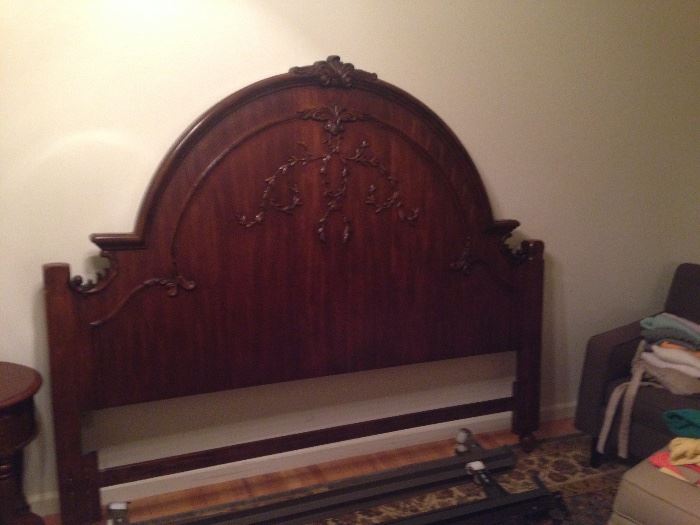 King size headboard with frame rails, matching dresser and end tables