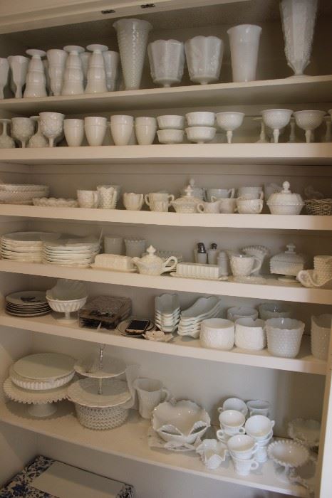 Large collection of Milk and Fenton glass.