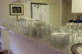 Depression glass sets.