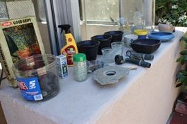 Flower pots and yard tools.