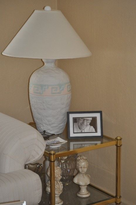 1 of 2 Table Lamps, Glass and Gold End Table, Decor