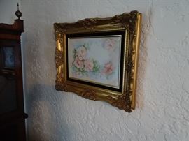Framed hand painted porcelain.