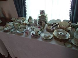 Table of antique hand painted china.