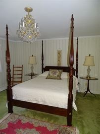 Mahogany 4-poster reeded & carved queen size bed.