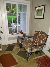 Wrought iron chair & table.