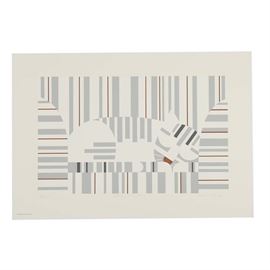 Edie Harper Signed Serigraph "Sleepy Time Tom": A hand signed limited edition serigraph titled Sleepy Time Tom from Edie Harper (1922-2010), wife to Charley Harper and renowned artist in her own right. This print depicts a sleeping striped grey cat. Produced in 1981, number 366 in an edition of 750, it is signed in pencil to the lower right, numbered and titled in pencil to the lower left, with copyright information printed to the lower left corner. Unframed.