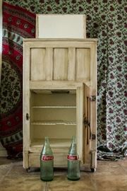 Antique Oak Ice Box with Pickled Finish 39.5" H x 16" D x 22" W  $120.00