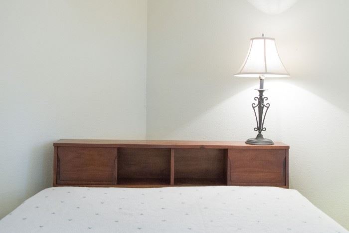 MCM ~Mainline by Hooker~.  Walnut Vaneer Bed with Sliding Doors.  Mattress & Box Springs Included.  57"W x 37"H  $300.00