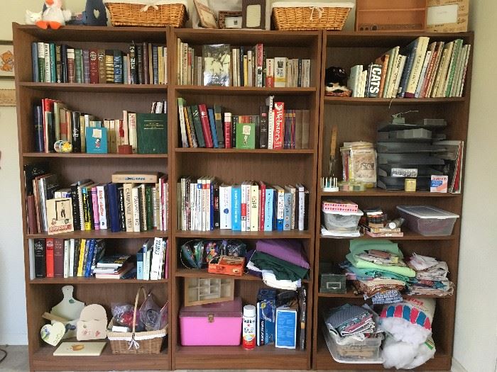 Shelves with Books and Sewing Projects