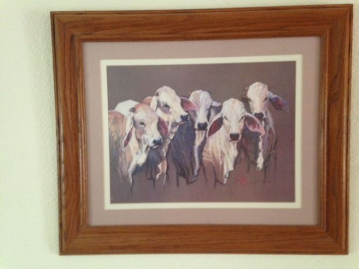 Sherry Kelley, Texas Artist, Signed by Artist.  Brahma Cattle 24"x20" $45.00