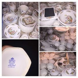 Over 200 plus pieces of Aynsley "Cottage Garden"--place settings for 24 with every serving piece ever made PLUS matching lamp and linens--