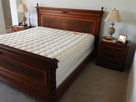 King bed with mattress & box spring, 2 night stands