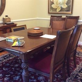 DINING ROOM TABLE, 6 CHAIRS AND A SIDEBOARD