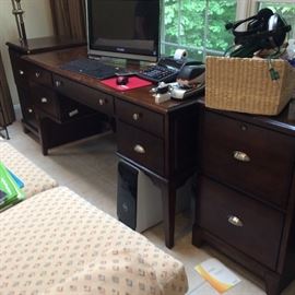 DESK AND WOODEN FILE CABINETS