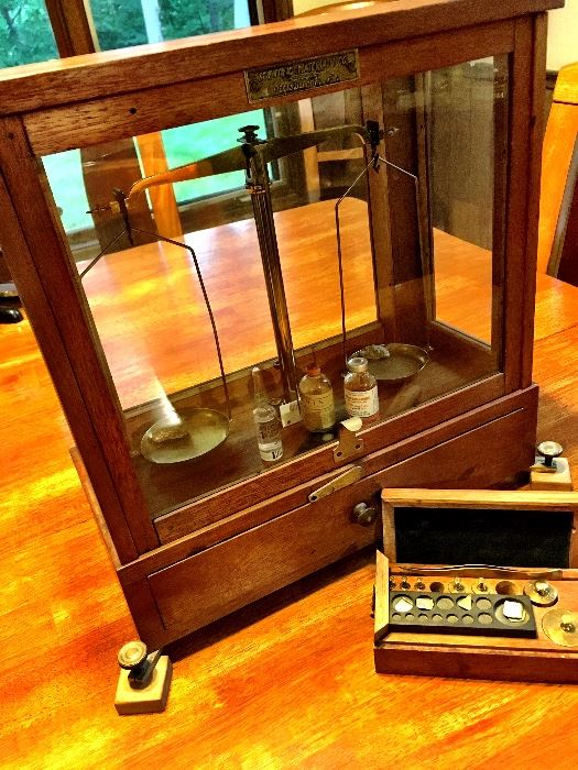We Have Such A Great Sale For You This Week In Holland!  Lot's Of Nice Furniture, Everyday Estate Goodies...and Some Cool Treasures...Like THIS Antique Brass Intricate Apothecary Medical Scale...COMPLETE!...