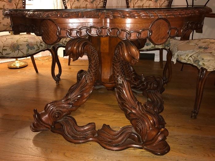 Italian Wood Intricate Carved Table Base Detail