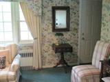 Antique table and antique mirror.