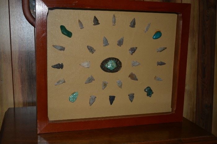 Indian arrowhead framed collection.