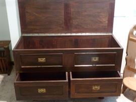 Chest with storage top and Gold tone accent handles & 2 drawers