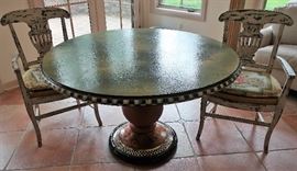 MacKenzie-Childs Pedestal Table w/2 Chairs