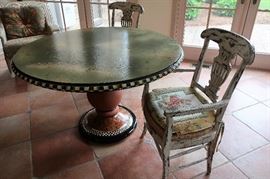MacKenzie-Childs Pedestal Table w/2 Chairs