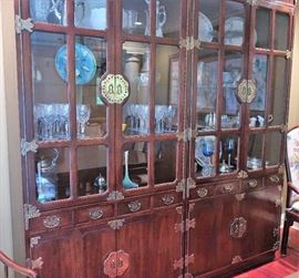 Henredon Walnut Dining Set: Table, 8 Chairs, China Cabinet, And Buffet