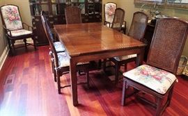 Henredon Walnut Dining Set: Table, 8 Chairs, China Cabinet, And Buffet