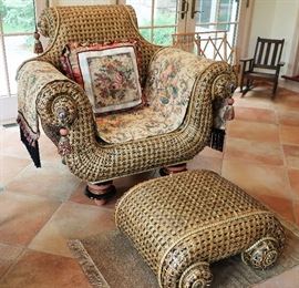 MacKenzie-Childs Large Ratton Chair w/Ottoman