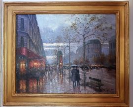 Eugene Paprocki Street Scene Oil Painting 29”x23”