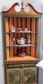 Painted Mackenzie Childs Style Corner Cabinet