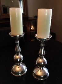 Pottery Barn Silver Finish Candlestick Holders