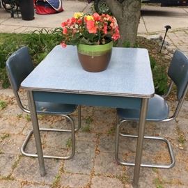 Vintage Table w/2 Vinyl and Chrome Chairs