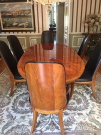 This teak Henredon Dining Set is off site and available upon request.  Please not additional china cabient and buffet.