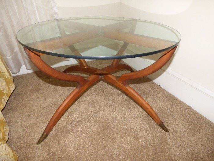 Mid Century modern glass top table with teak base