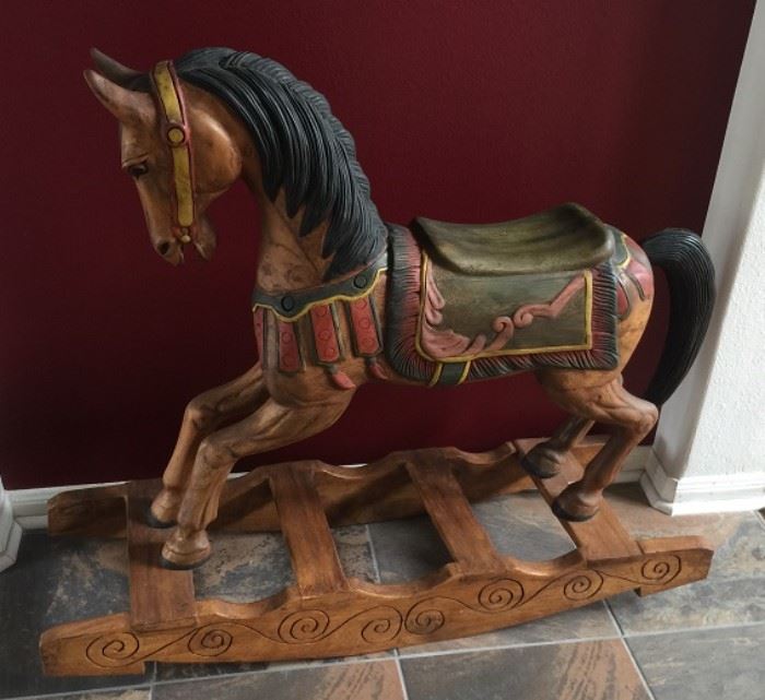 Vintage Victorian Hand Painted Wooden Replica Full Size (37.5"H x45"Wx14"D) Rocking Horse.