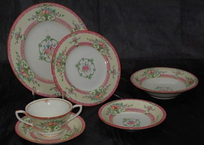 Royal Worcester "Cordova" China: Luncheon Plate  (4 ea.), Dessert/Pie Plate (1ea.), Coupe Cereal Bowl (2ea.), Coupe Fruit/Dessert Bowl (6ea.)and Boullion Cup & Saucer(6 ea.)