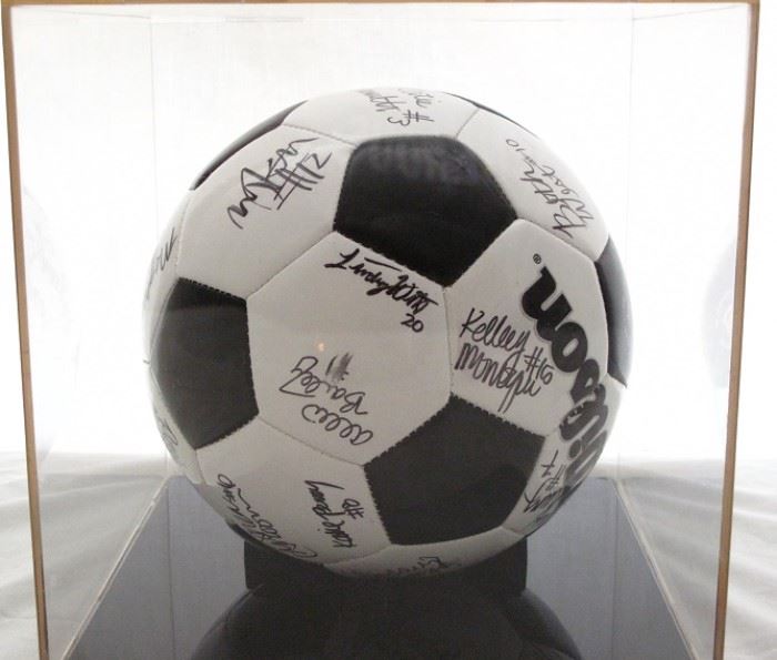 Texas A&M 2011 Women's Soccer Team Signed Ball with Display Case.